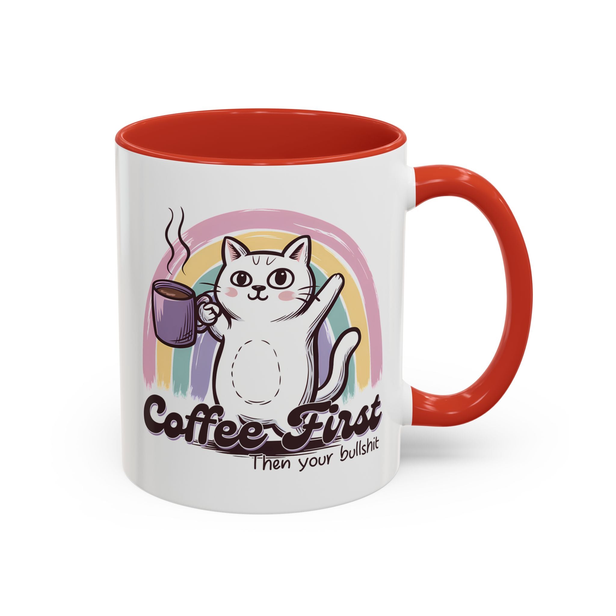 Coffee First Cat Mug - Humorous 11 & 15oz Accent Coffee Cup for Cat Lovers sarcasm