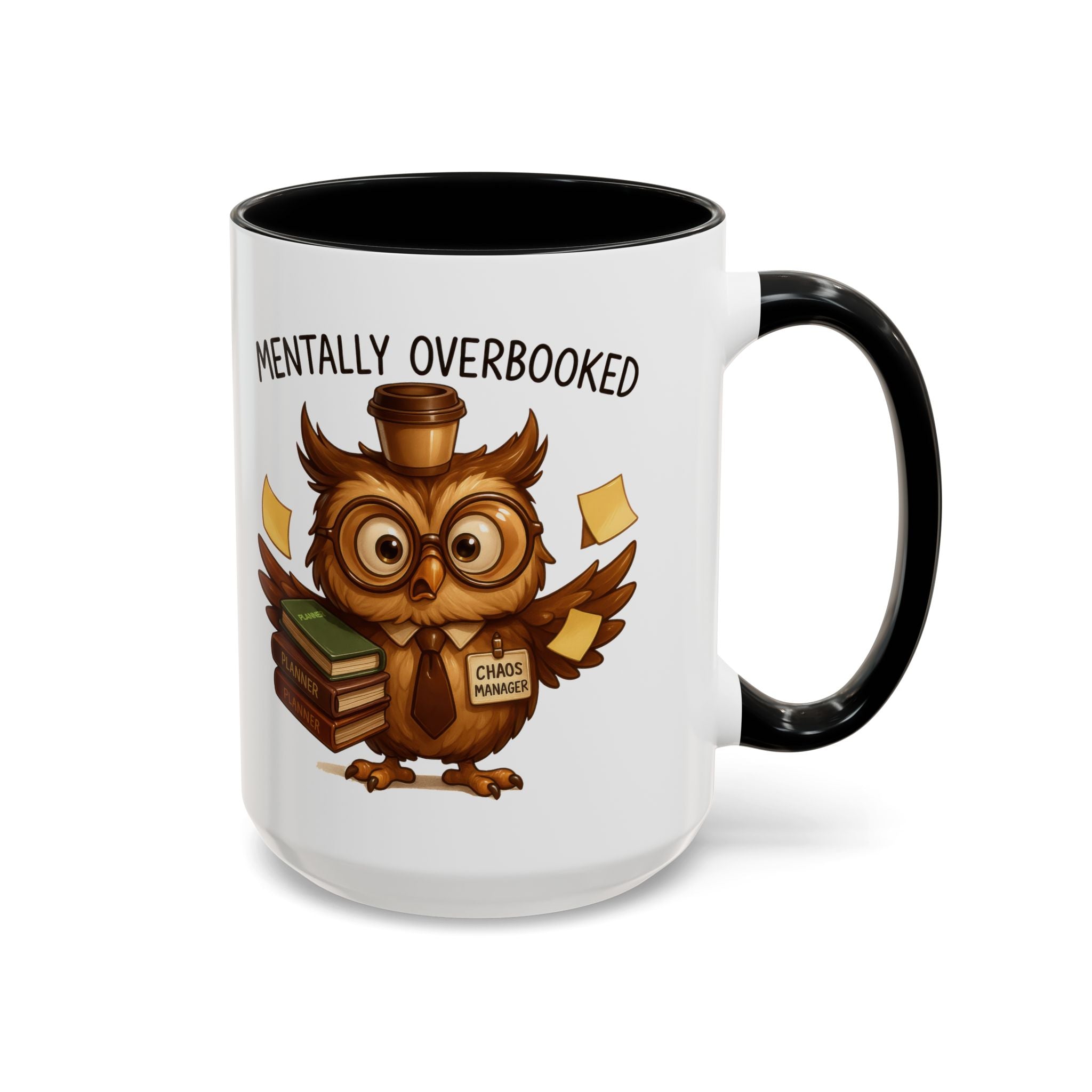 Cute Owl Coffee Mug | Mentally Overbooked Mug | Gifts for Book Lovers, Teacher Gifts, Office Decor, Funny Coffee Cup