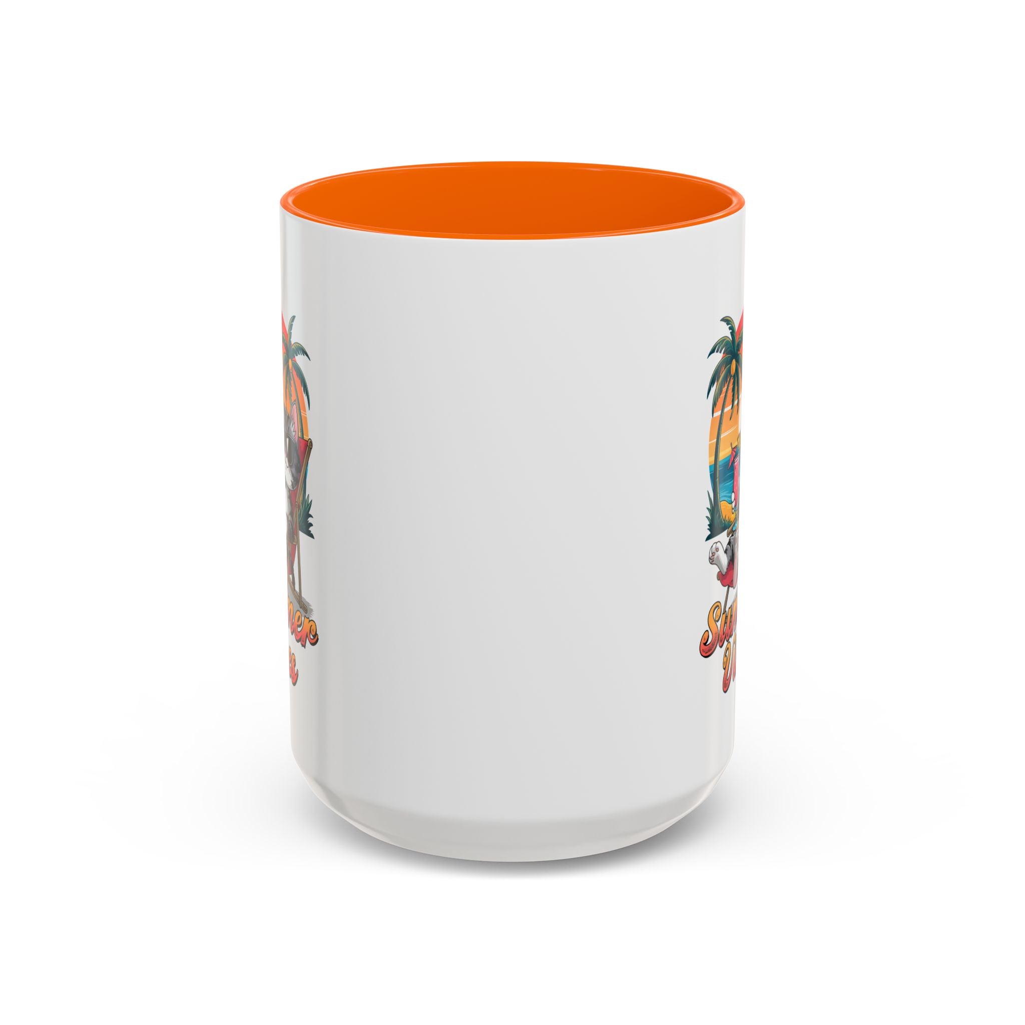 Summer Vibes Coffee Mug, Tropical Cat Mug, Beach Lover Gift, Fun Animal Sipware, Vacation-themed Drinkware, Pet Lover Cup