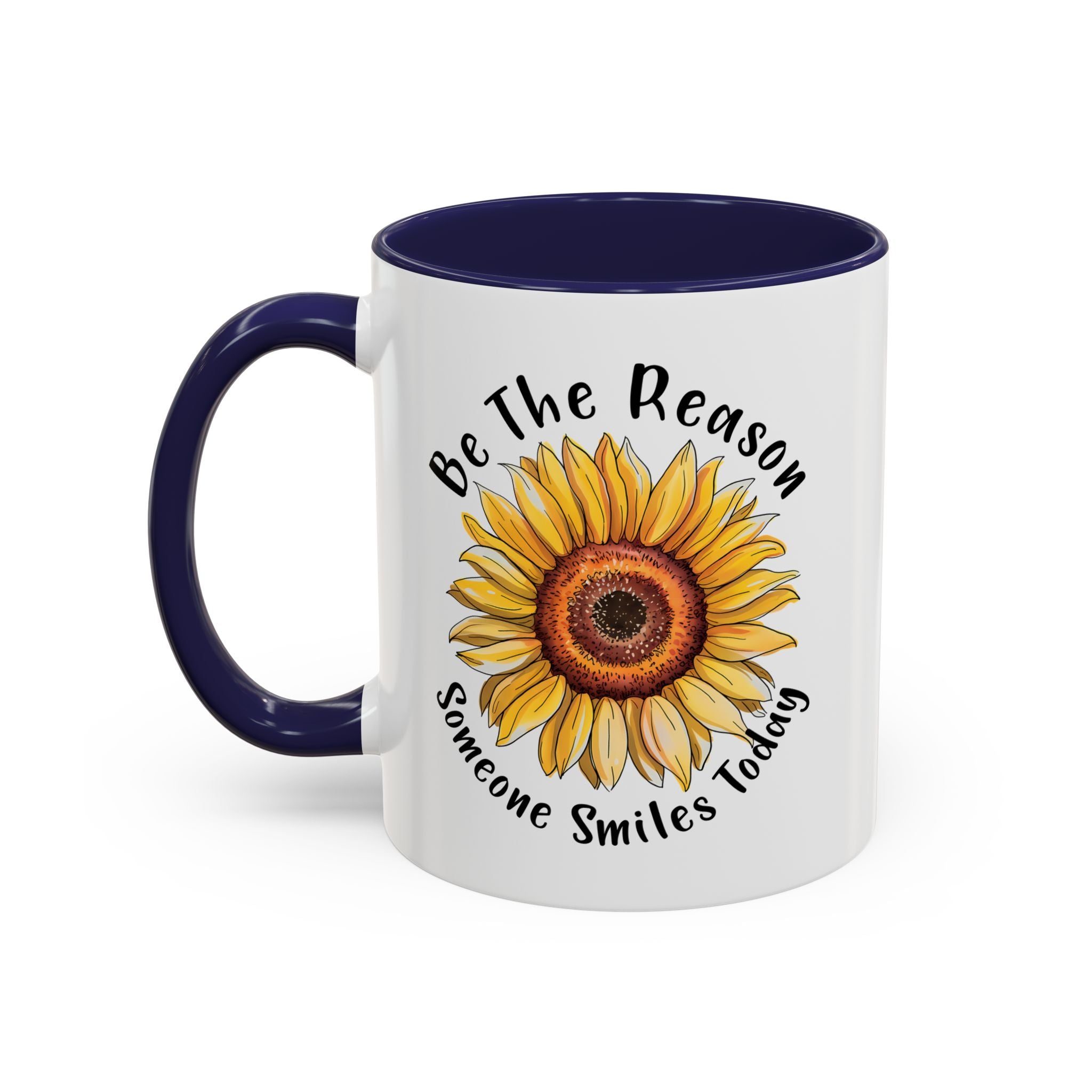 Sunflower Smile Accent Coffee Mug - Cheerful Gift for Friends, Inspirational Mug, 11oz/15oz, Daily Motivation, Brighten Someone's Day