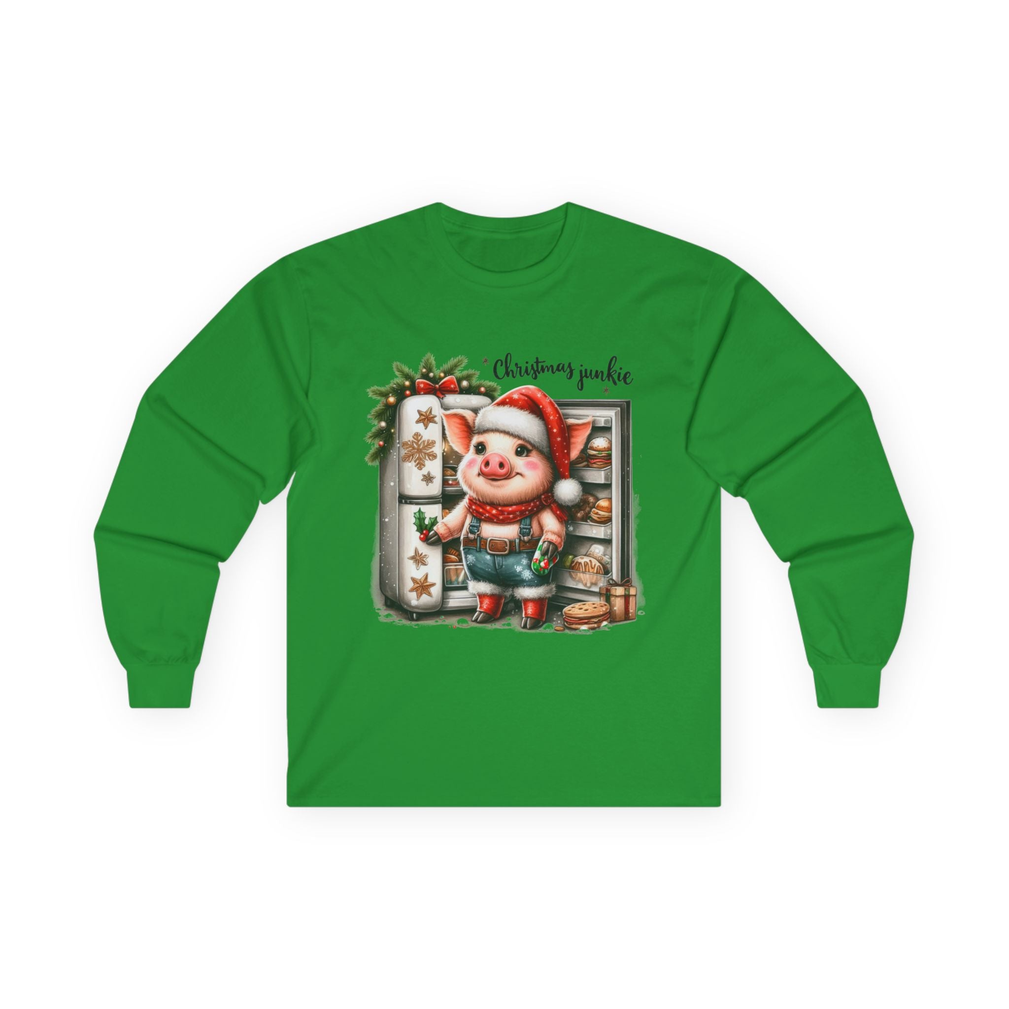Christmas Pig Long Sleeve Tee, Festive Unisex Shirt, Holiday Apparel, Cute Animal Gift, Winter Wonderland Merch