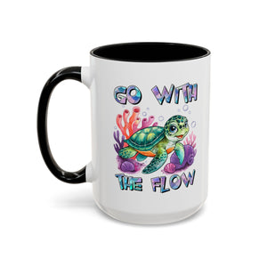 Ocean-Inspired Accent Coffee Mug - 'Go With The Flow' Design turtle
