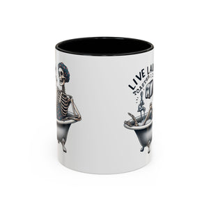 Skeleton Bath Time Coffee Mug, Live Laugh Roast & Relax Skeleton Mug, Funny Gift for Halloween, Quirky Kitchen Decor, Unique Coffee Cup