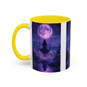 anime Dreamy Moonlit Swing Accent Coffee Mug, Artistic Mug, Celestial Coffee Cup, Fantasy Beverage Holder, Gift for Dreamers