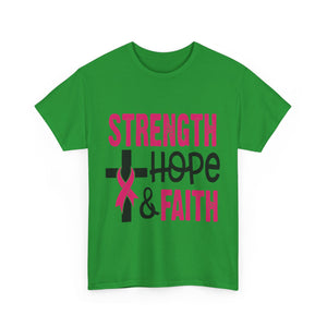Unisex Cotton Tee - Strength, Hope & Faith, Inspirational Shirt, Breast Cancer Awareness Tee, Faith-Based Apparel, Motivational Gift