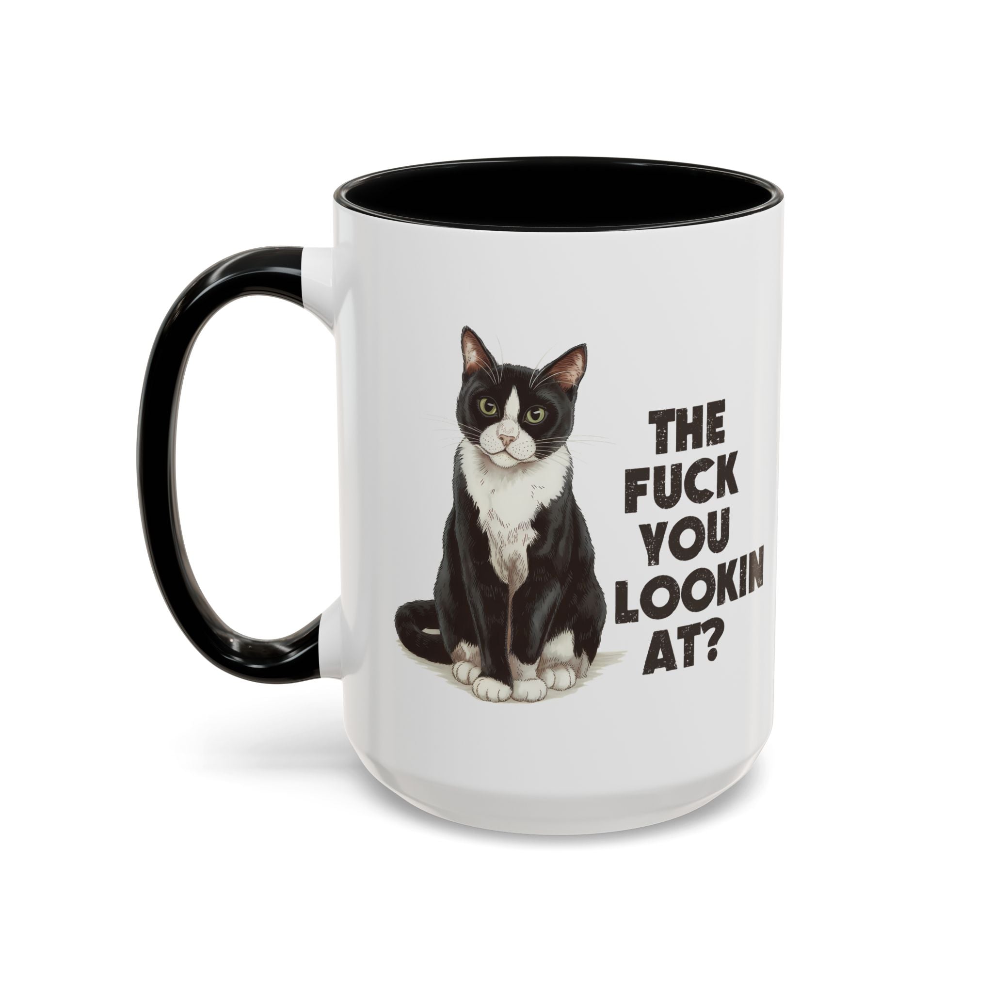 Humorous Cat Accent Coffee Mug - "What You Lookin' At?" 11/15oz attitude and sarcasm