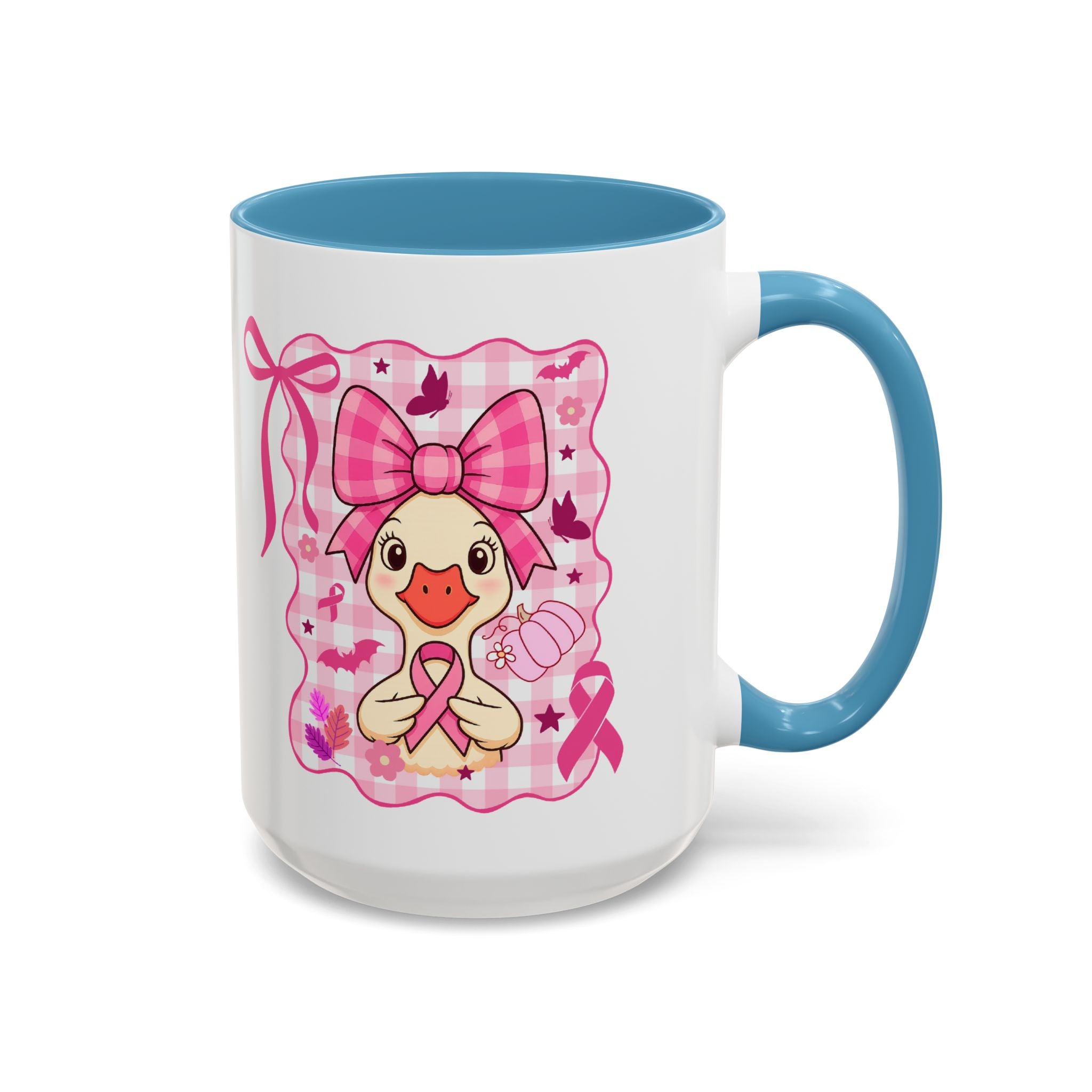 Pink Ribbon Duck Coffee Mug for Breast Cancer Awareness, Cute Gift for Her, Supportive Breast Cancer Mug, Unique Coffee Cup, Holiday Present
