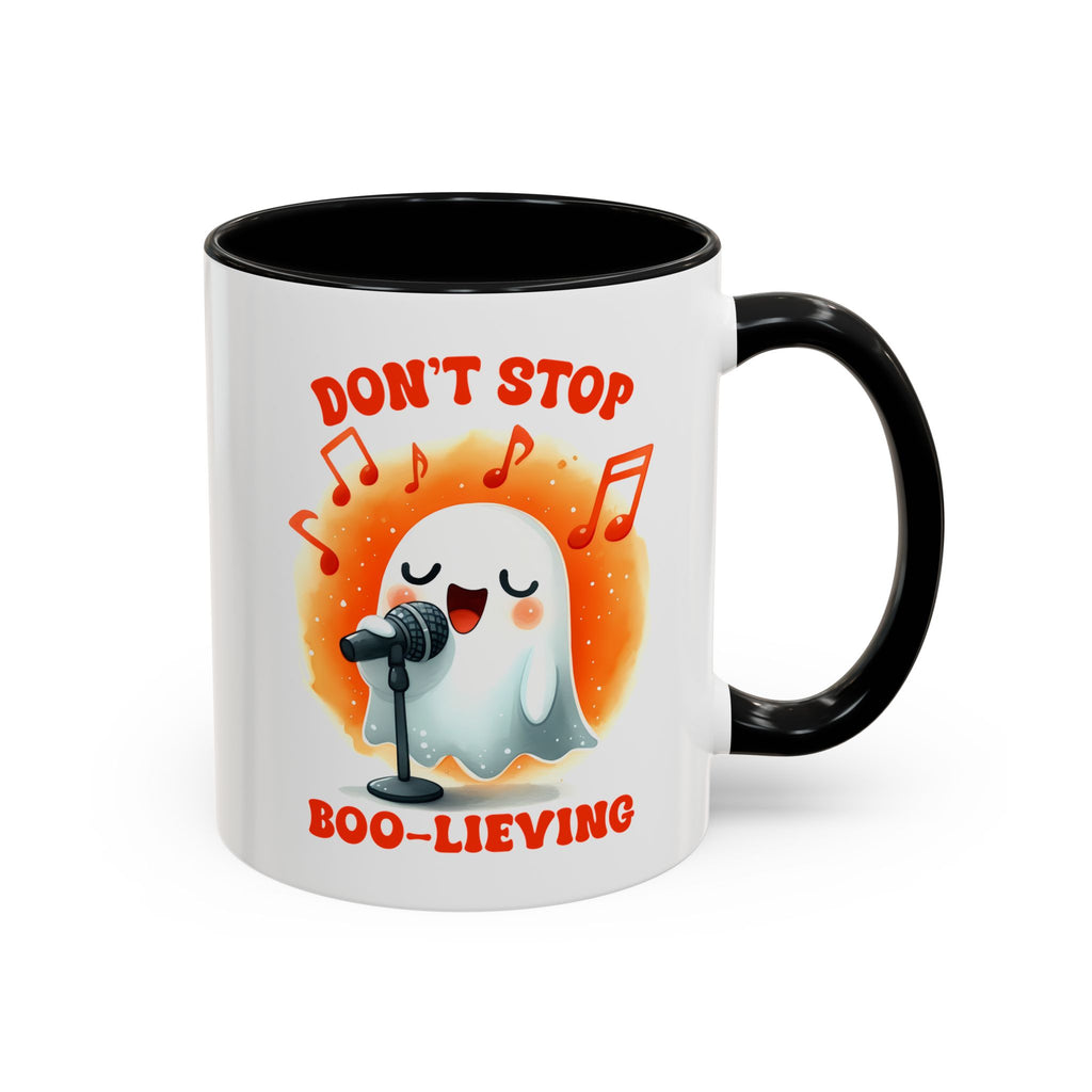 Ghost Coffee Mug, Perfect for Halloween, Fun Gift for Kids & Adults, Don't Stop Boo-lieving Mug, Caffeinated Spirits