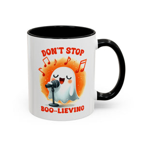 Ghost Coffee Mug, Perfect for Halloween, Fun Gift for Kids & Adults, Don't Stop Boo-lieving Mug, Caffeinated Spirits