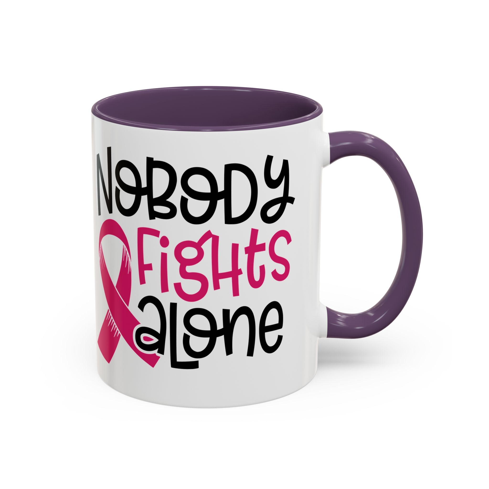 Inspirational Coffee Mug for Support - 'Nobody Fights Alone' | Breast Cancer Awareness Gift, Motivational Mug, Friendship Gift, Self-Care