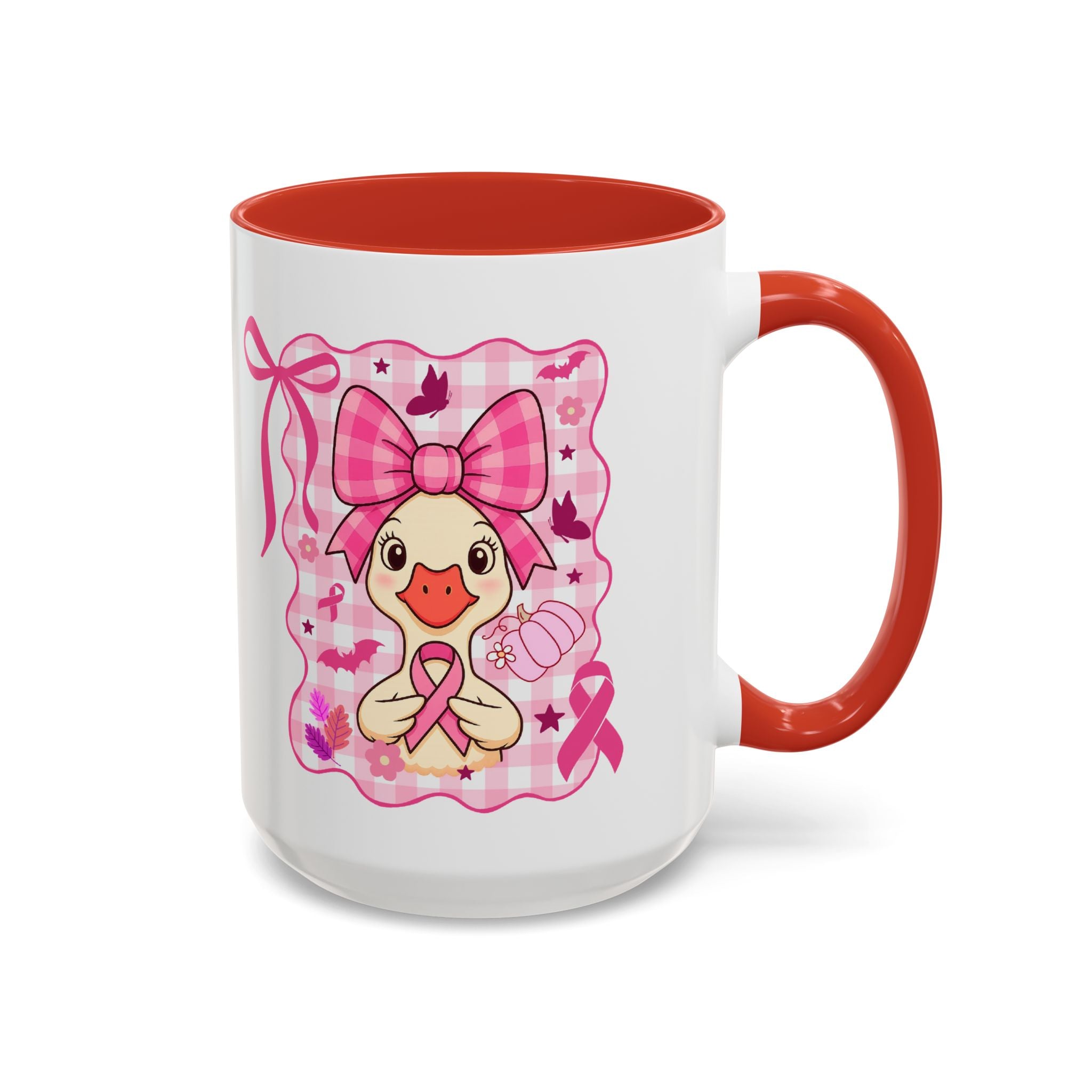Pink Ribbon Duck Coffee Mug for Breast Cancer Awareness, Cute Gift for Her, Supportive Breast Cancer Mug, Unique Coffee Cup, Holiday Present