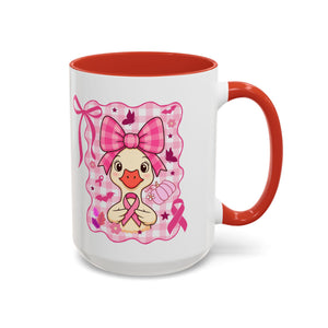 Pink Ribbon Duck Coffee Mug for Breast Cancer Awareness, Cute Gift for Her, Supportive Breast Cancer Mug, Unique Coffee Cup, Holiday Present