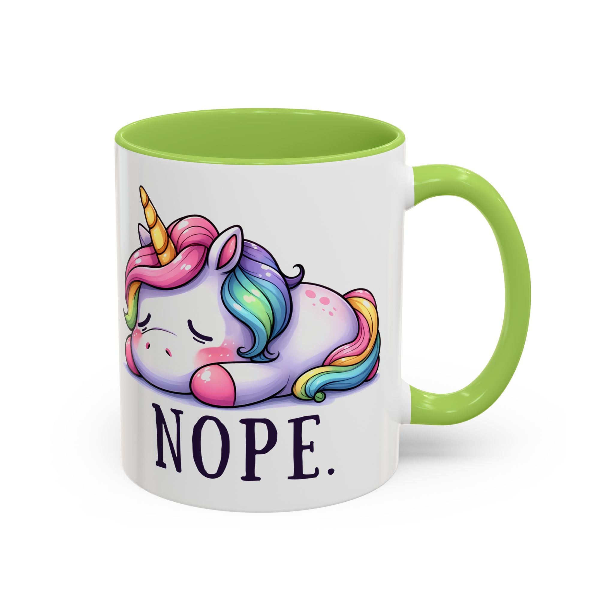 Nope Unicorn Accent Coffee Mug — Cute Rainbow Sleeping Unicorn 11/15oz