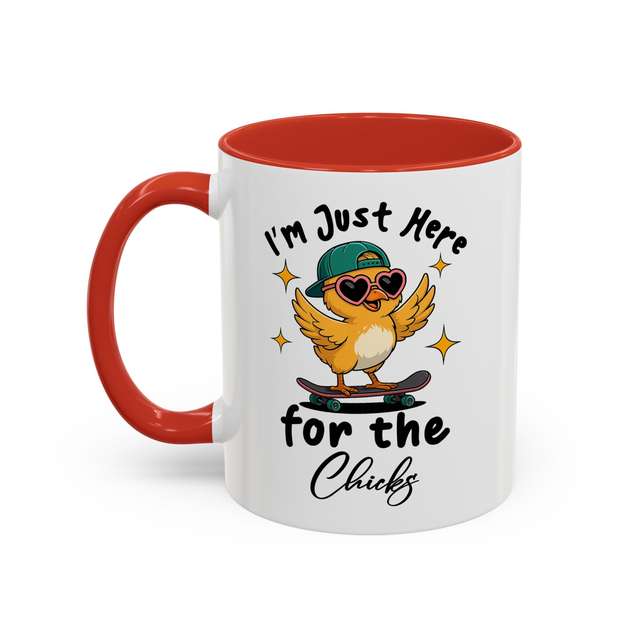 I'm Just Here for the Chicks Coffee Mug — Cute Skateboarding Chick Accent Mug