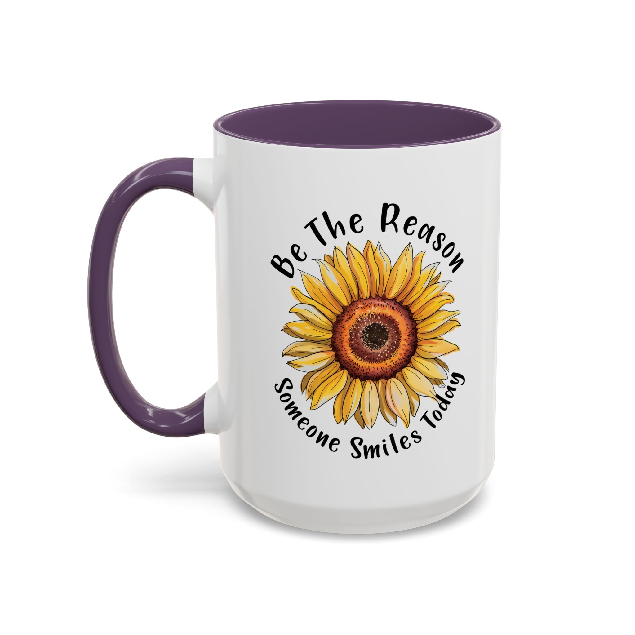 Sunflower Smile Accent Coffee Mug - Cheerful Gift for Friends, Inspirational Mug, 11oz/15oz, Daily Motivation, Brighten Someone's Day