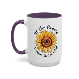 Sunflower Smile Accent Coffee Mug - Cheerful Gift for Friends, Inspirational Mug, 11oz/15oz, Daily Motivation, Brighten Someone's Day