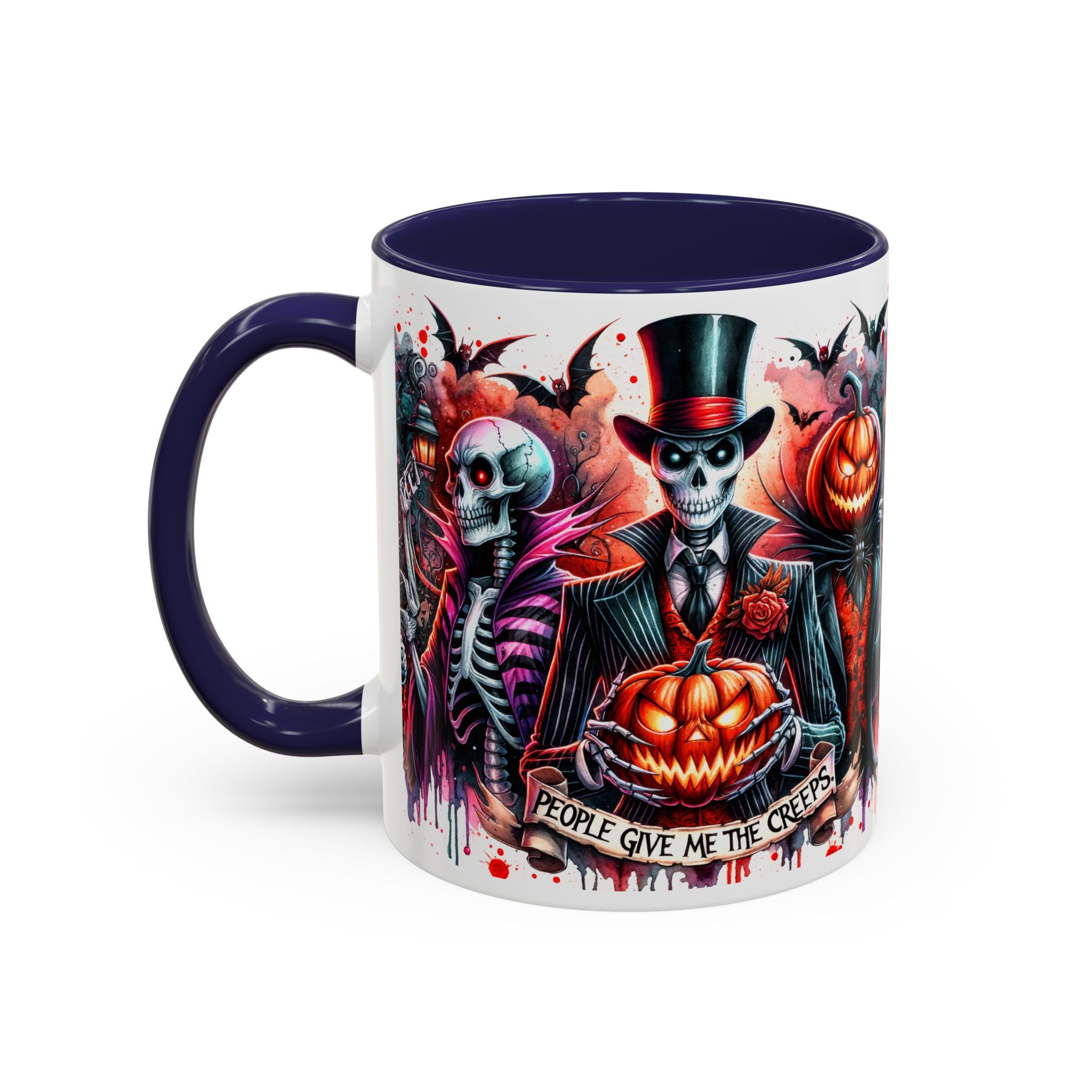 Halloween-themed Accent Coffee Mug, Spooky Skull Mug, Pumpkin Art Cup, Unique Gift for Halloween Lovers, October Decor
