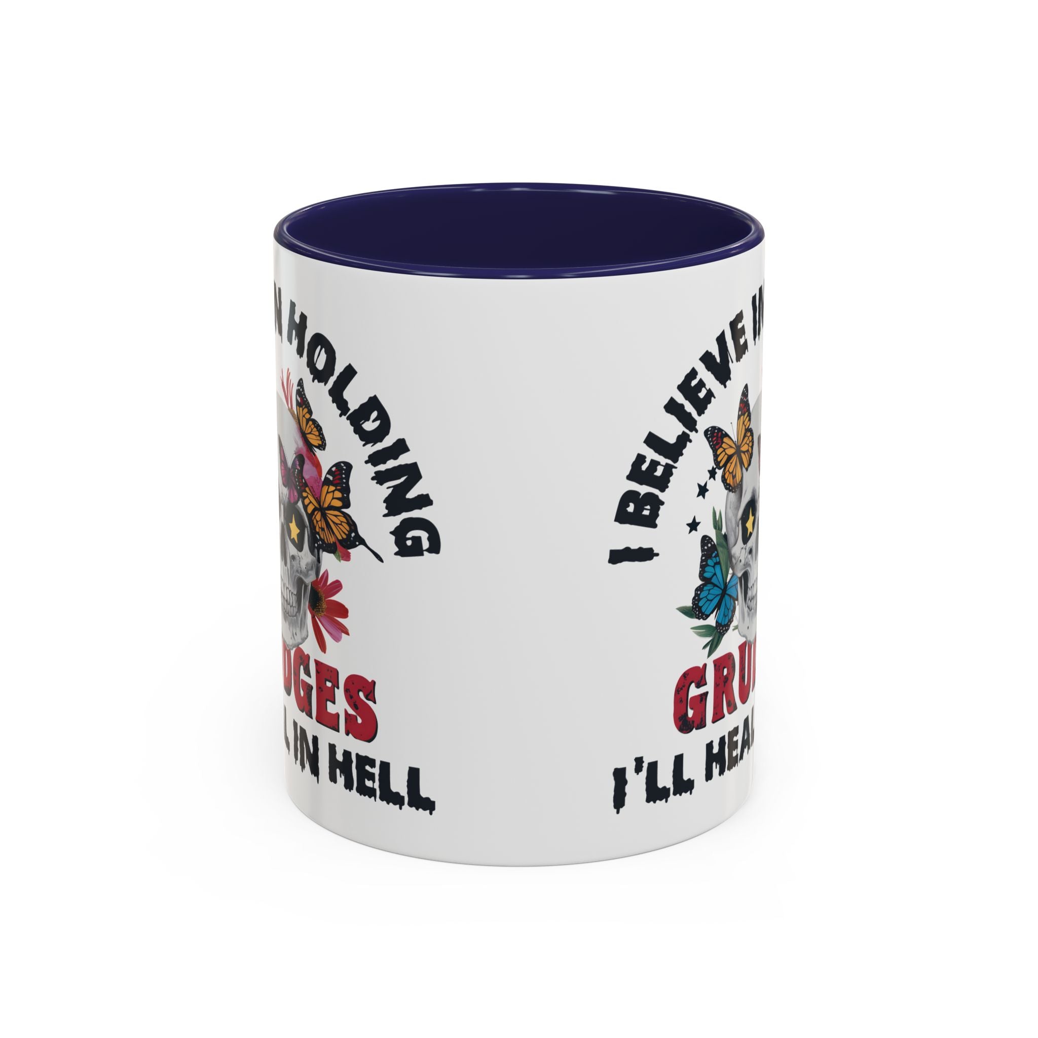 Grudge-Holder Coffee Mug - 11 & 15oz Ceramic with Floral Skull Design gothic horror art