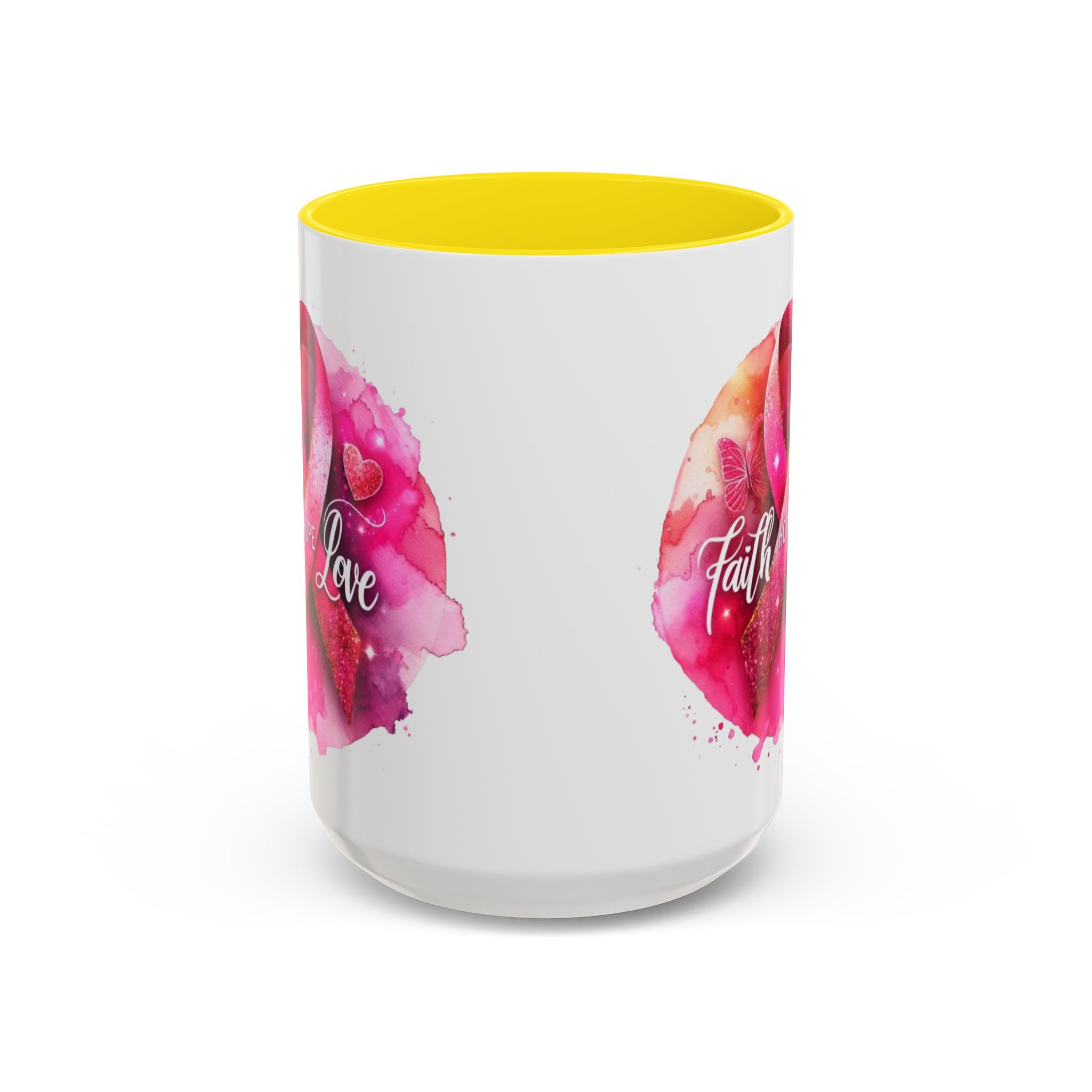 Inspirational Accent Coffee Mug with Pink Ribbon Design, Faith Hope Love Gift, Cancer Awareness Mug, Supportive Drinkware, Meaningful [...]