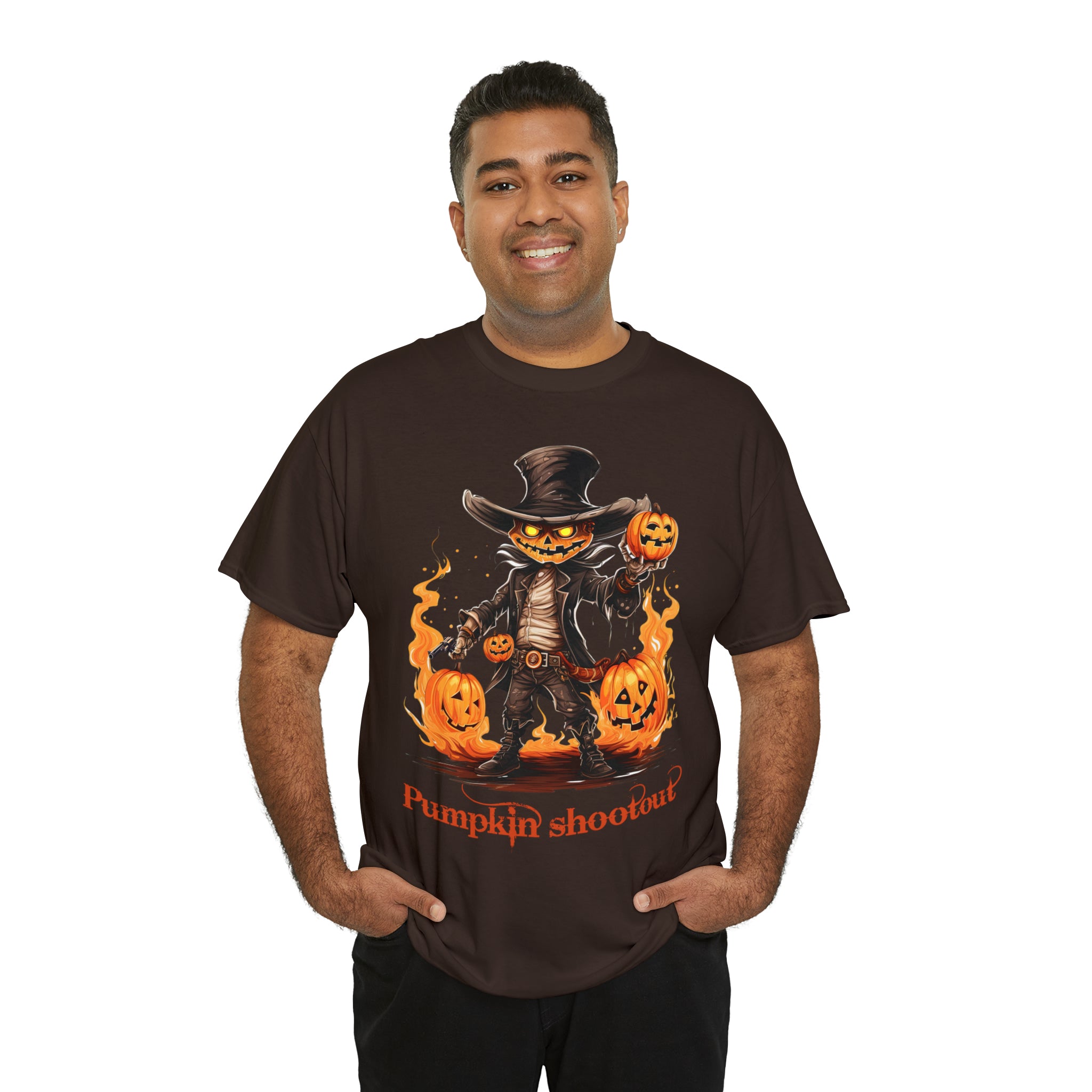 Halloween t shirt pumpkin western style shootout funny fall fun scary stocking stuffer for whole family  cotton tee