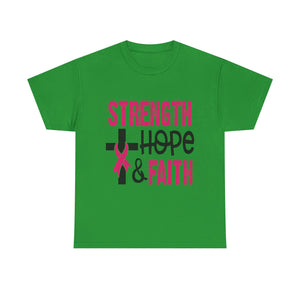 Unisex Cotton Tee - Strength, Hope & Faith, Inspirational Shirt, Breast Cancer Awareness Tee, Faith-Based Apparel, Motivational Gift