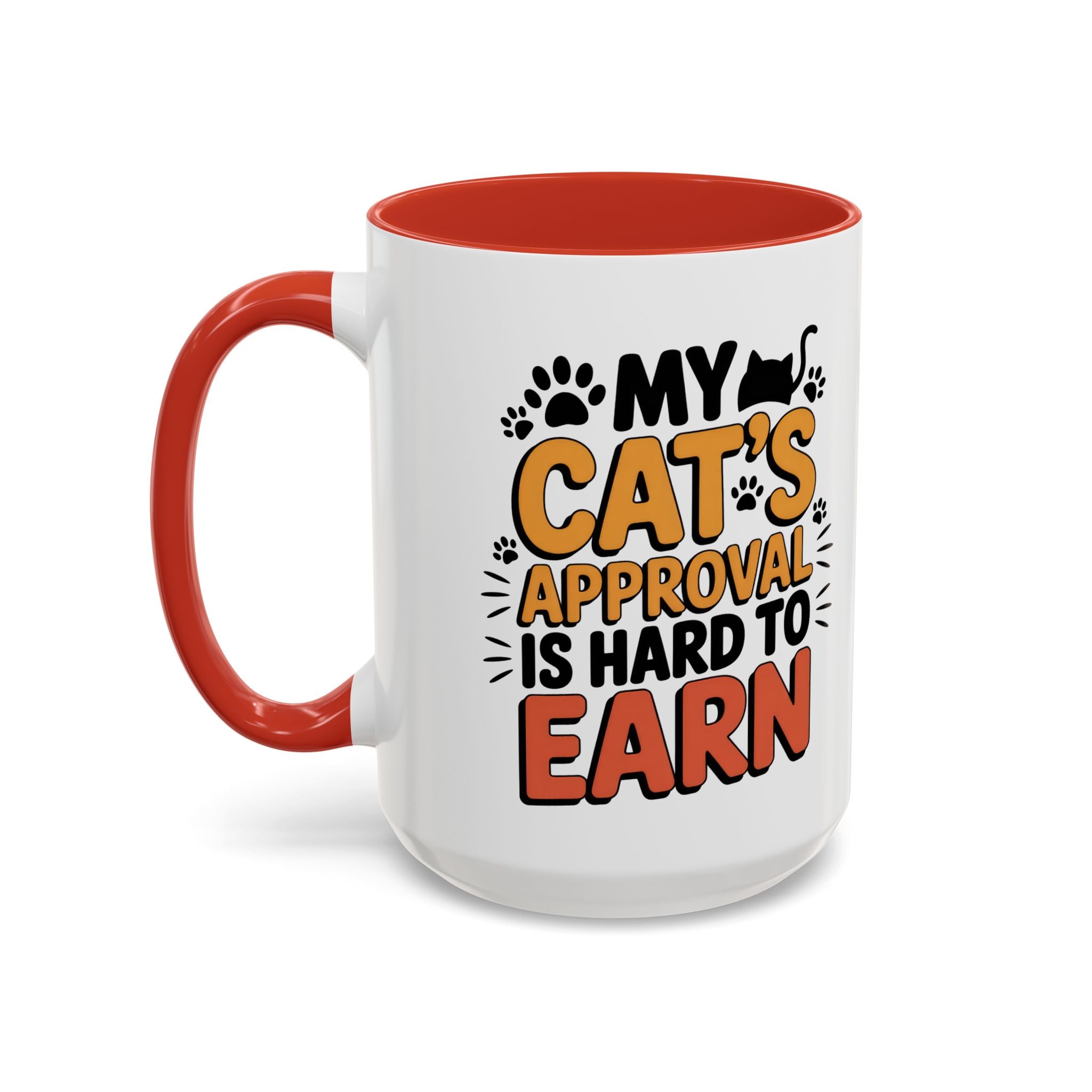 Cat Lover Coffee Mug — "My Cat's Approval Is Hard to Earn" Accent Ceramic Mug