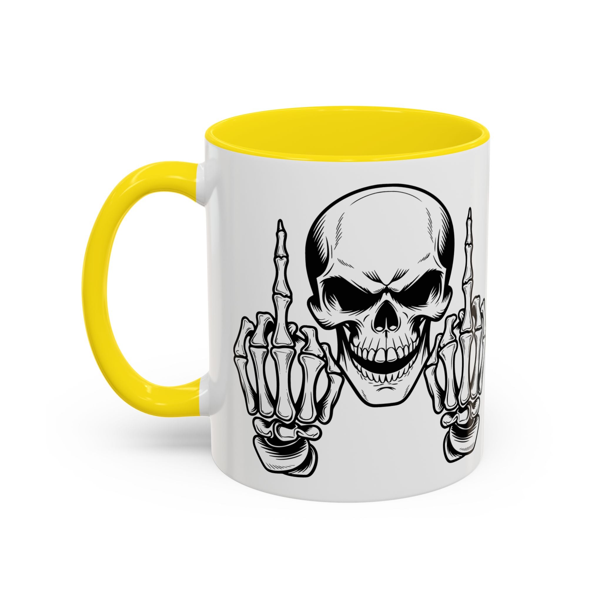 Skull Middle Finger Coffee Mug — Edgy Gothic Accent Mug (11/15oz)