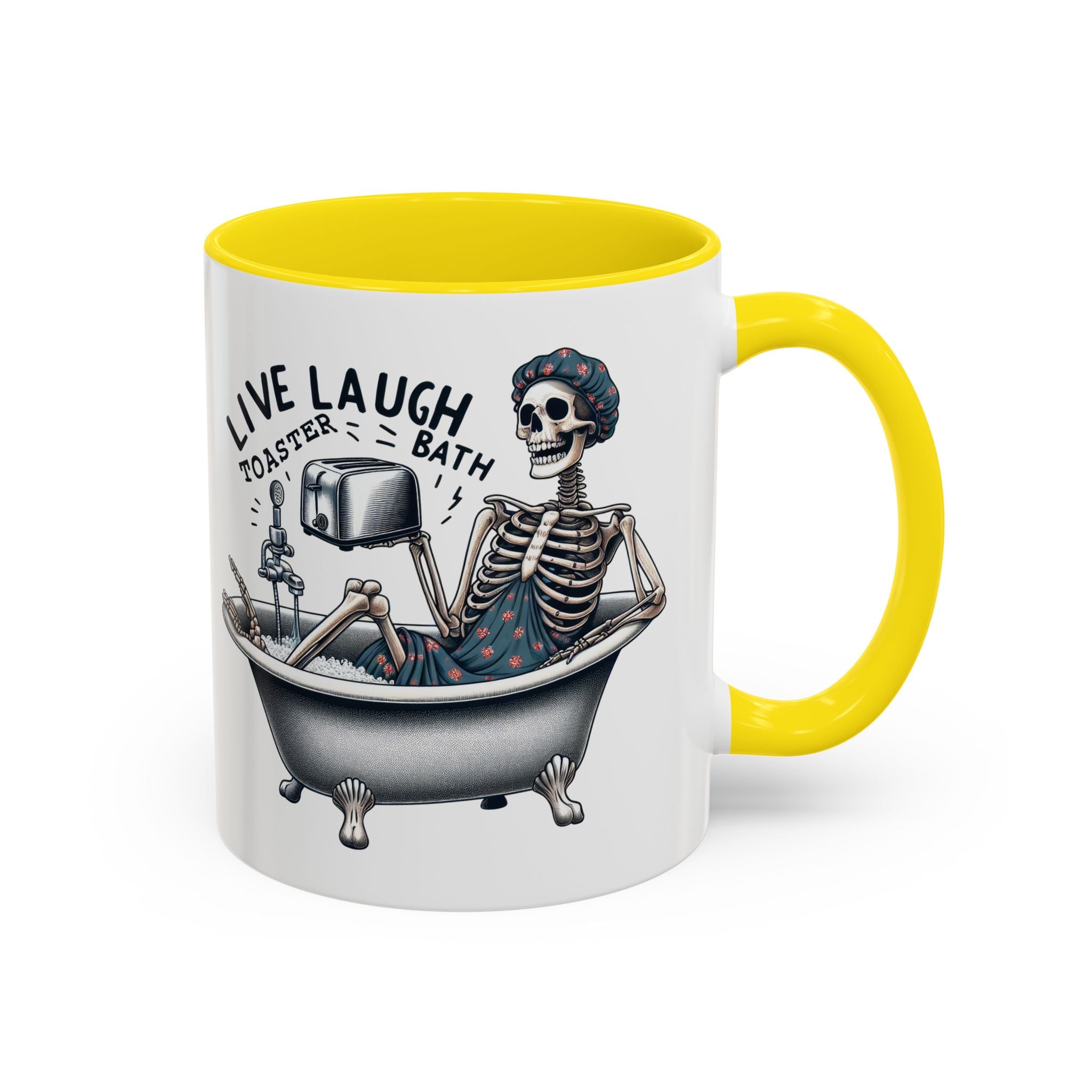 Skeleton Bath Time Coffee Mug, Live Laugh Roast & Relax Skeleton Mug, Funny Gift for Halloween, Quirky Kitchen Decor, Unique Coffee Cup