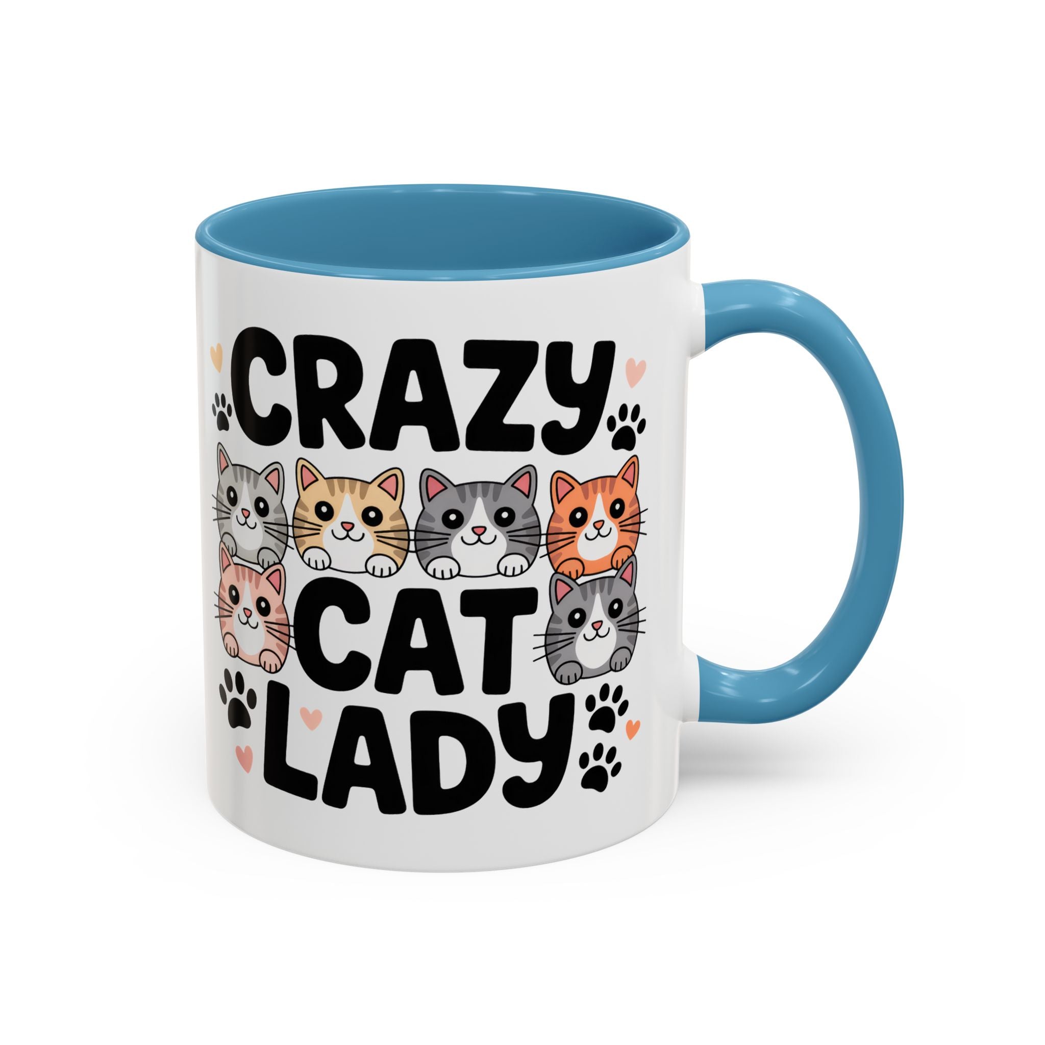 Crazy Cat Lady Accent Coffee Mug — Cute Cat Faces Paw Print 11/15oz