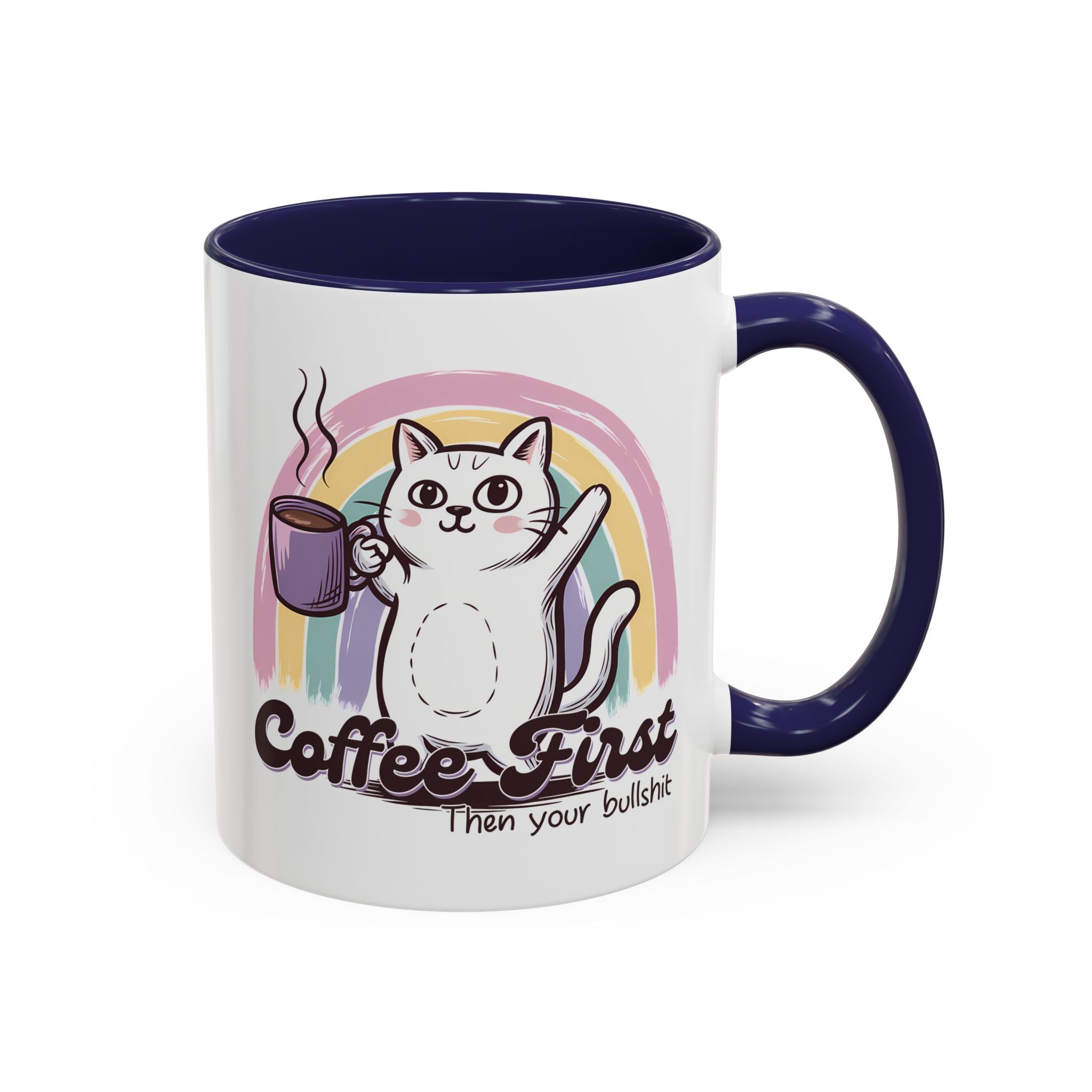 Coffee First Cat Mug - Humorous 11 & 15oz Accent Coffee Cup for Cat Lovers sarcasm