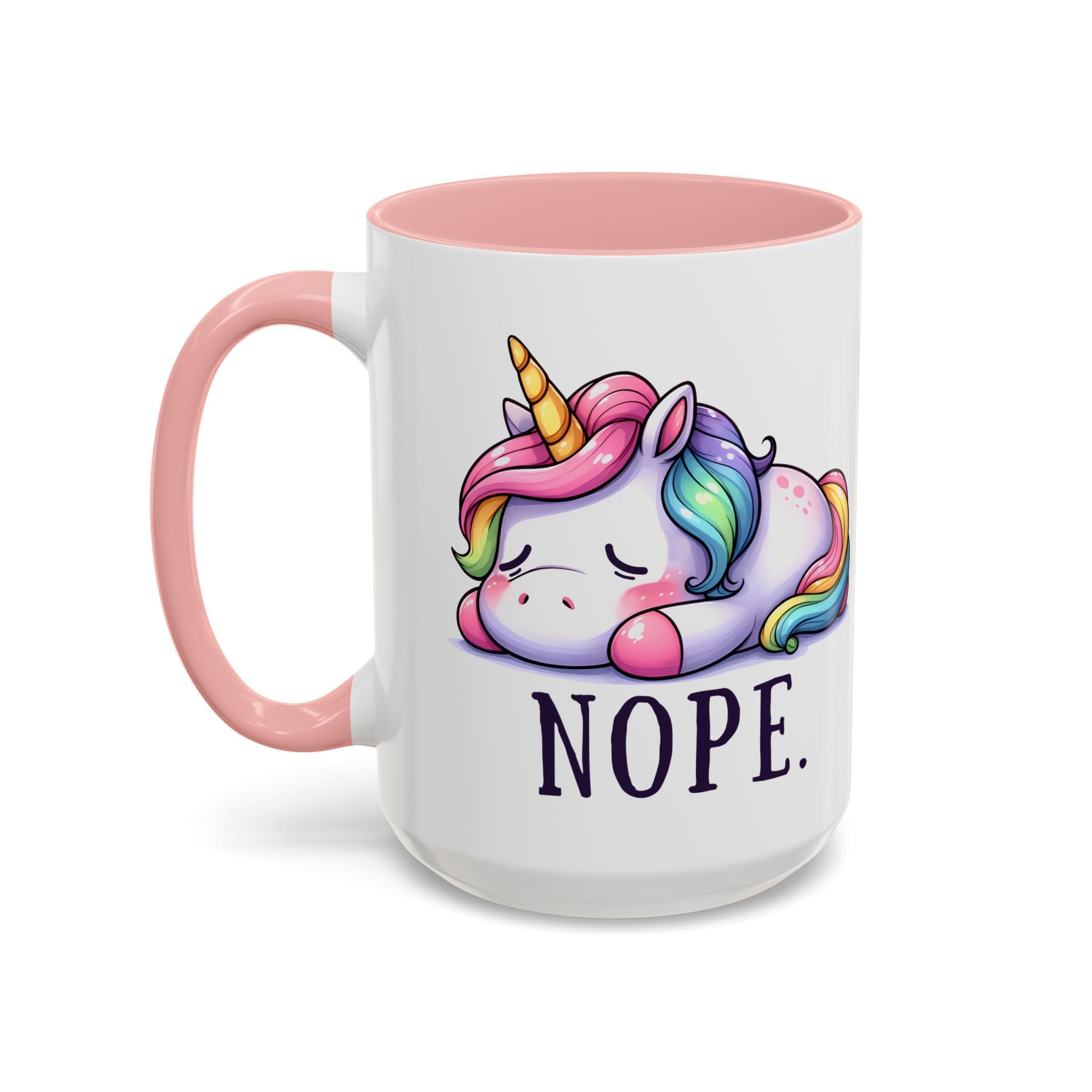 Nope Unicorn Accent Coffee Mug — Cute Rainbow Sleeping Unicorn 11/15oz