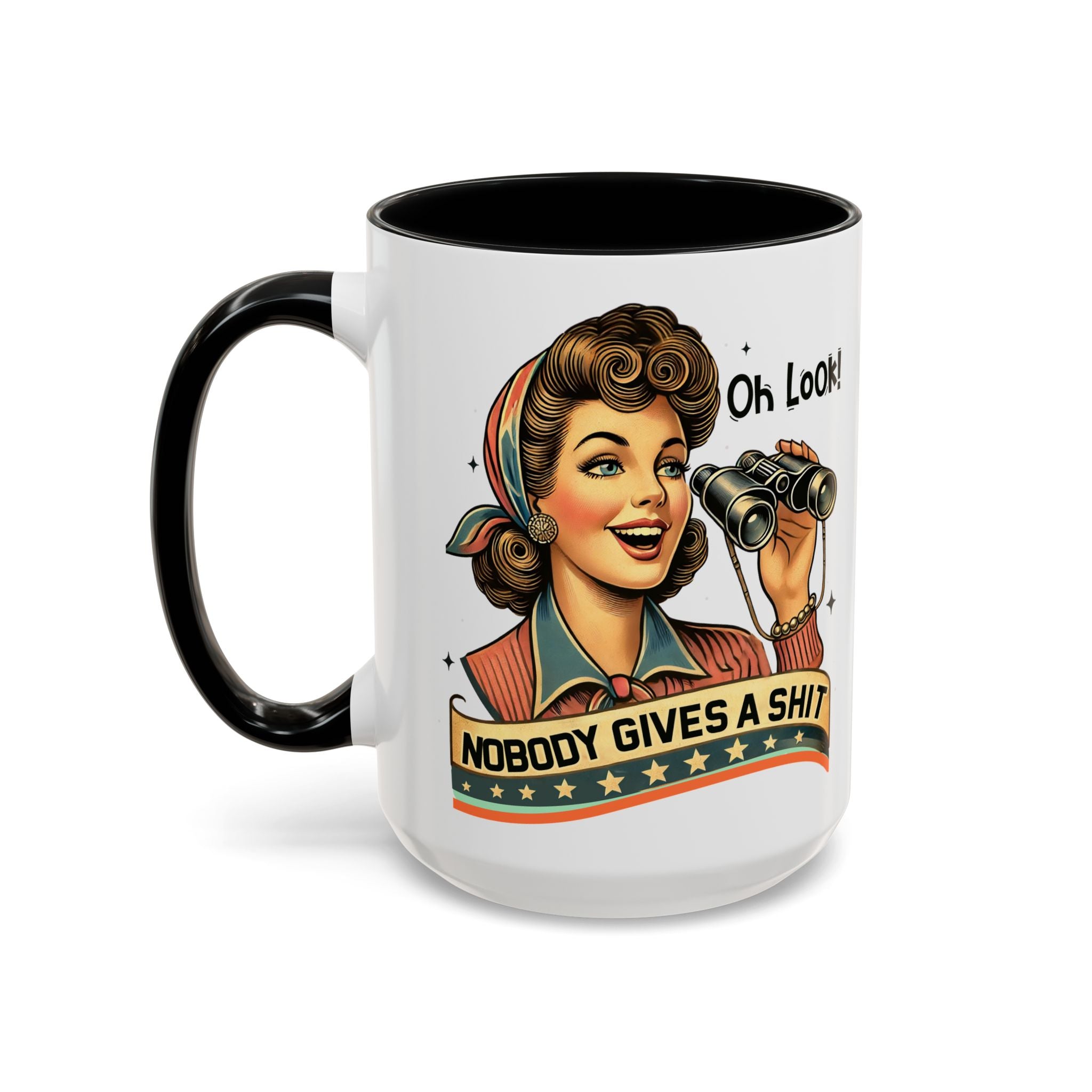Nobody Gives a Shit Retro Coffee Mug — Funny Vintage Pin-Up Accent Mug (11/15oz)
