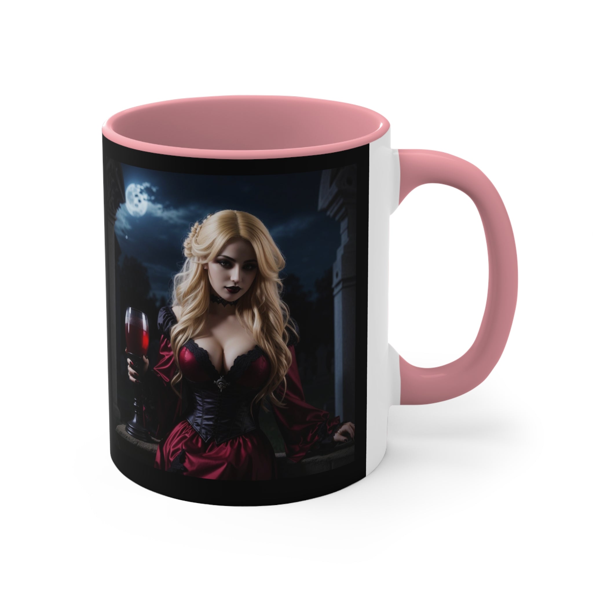 gothic blonde vampire drinking blood Accent Coffee Mug, 11oz