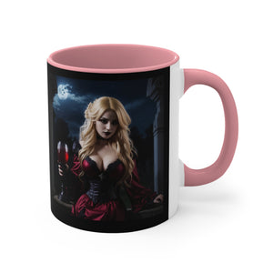 gothic blonde vampire drinking blood Accent Coffee Mug, 11oz