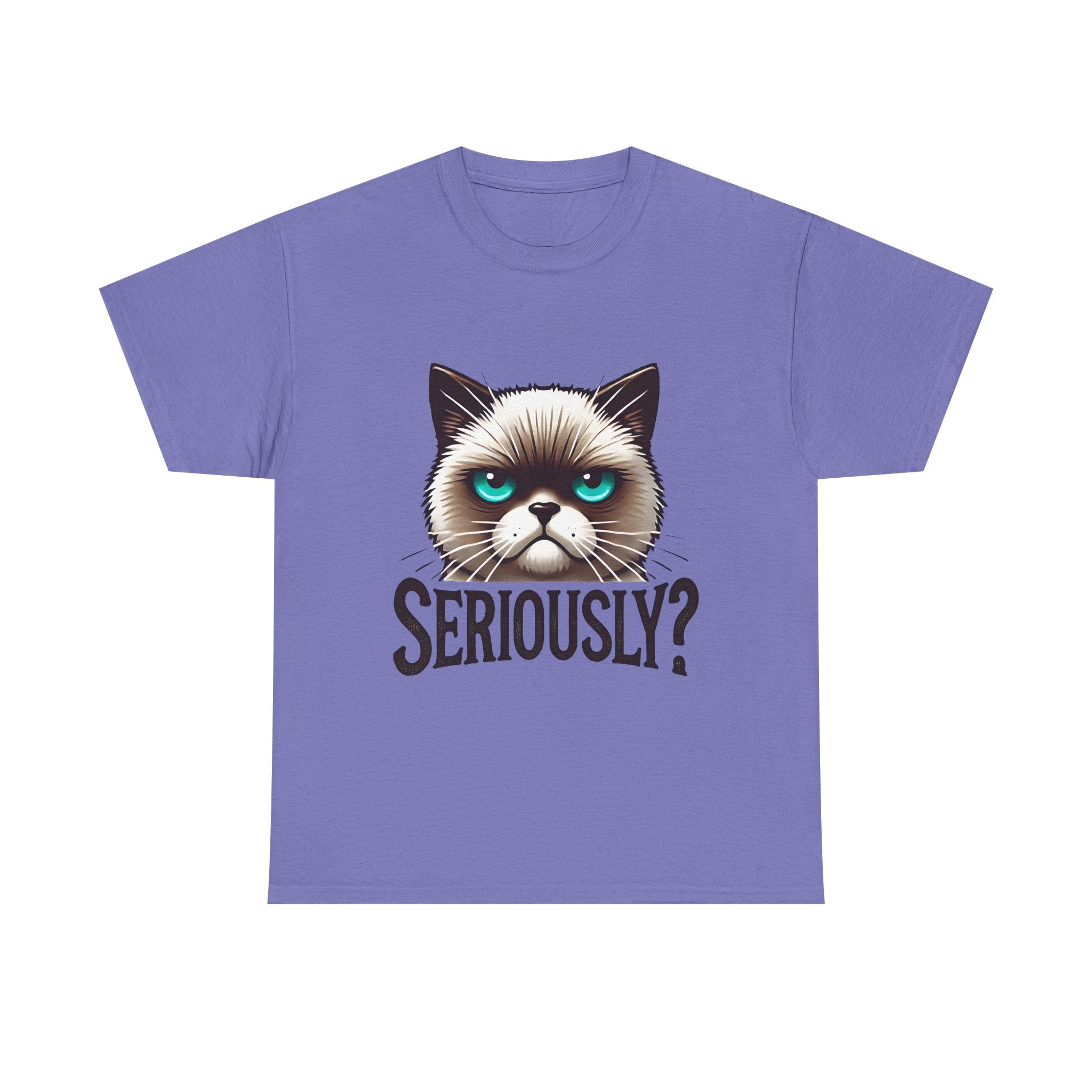 Funny Cat Graphic Tee - 'Seriously?' Unisex Heavy Cotton Shirt