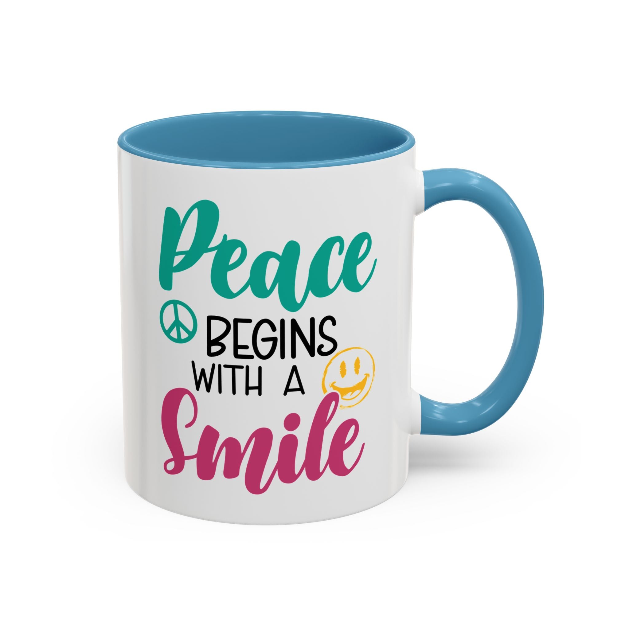 Inspirational Peace Coffee Mug - "Peace Begins with a Smile" - 11oz & 15oz
