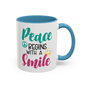 Inspirational Peace Coffee Mug - "Peace Begins with a Smile" - 11oz & 15oz