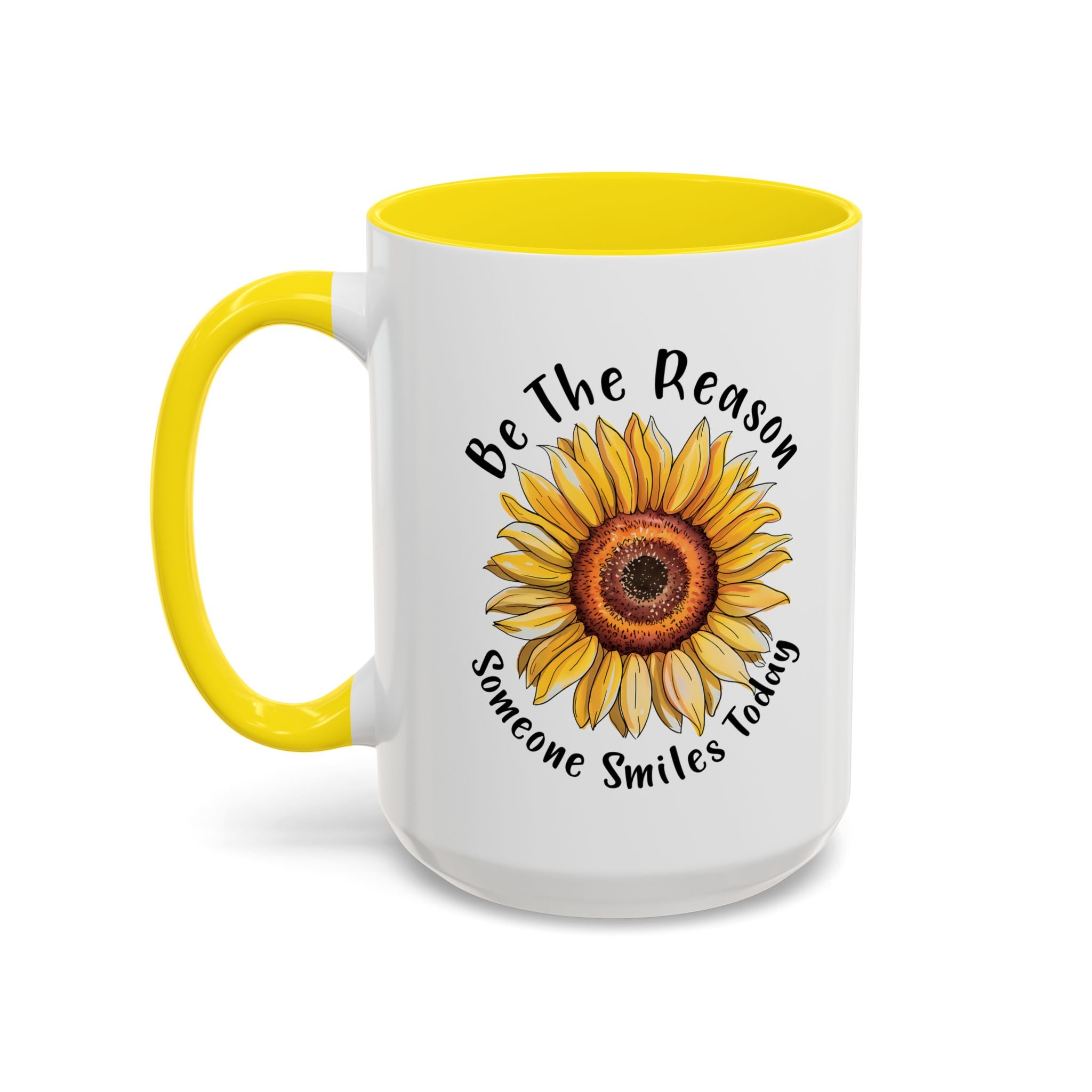 Sunflower Smile Accent Coffee Mug - Cheerful Gift for Friends, Inspirational Mug, 11oz/15oz, Daily Motivation, Brighten Someone's Day