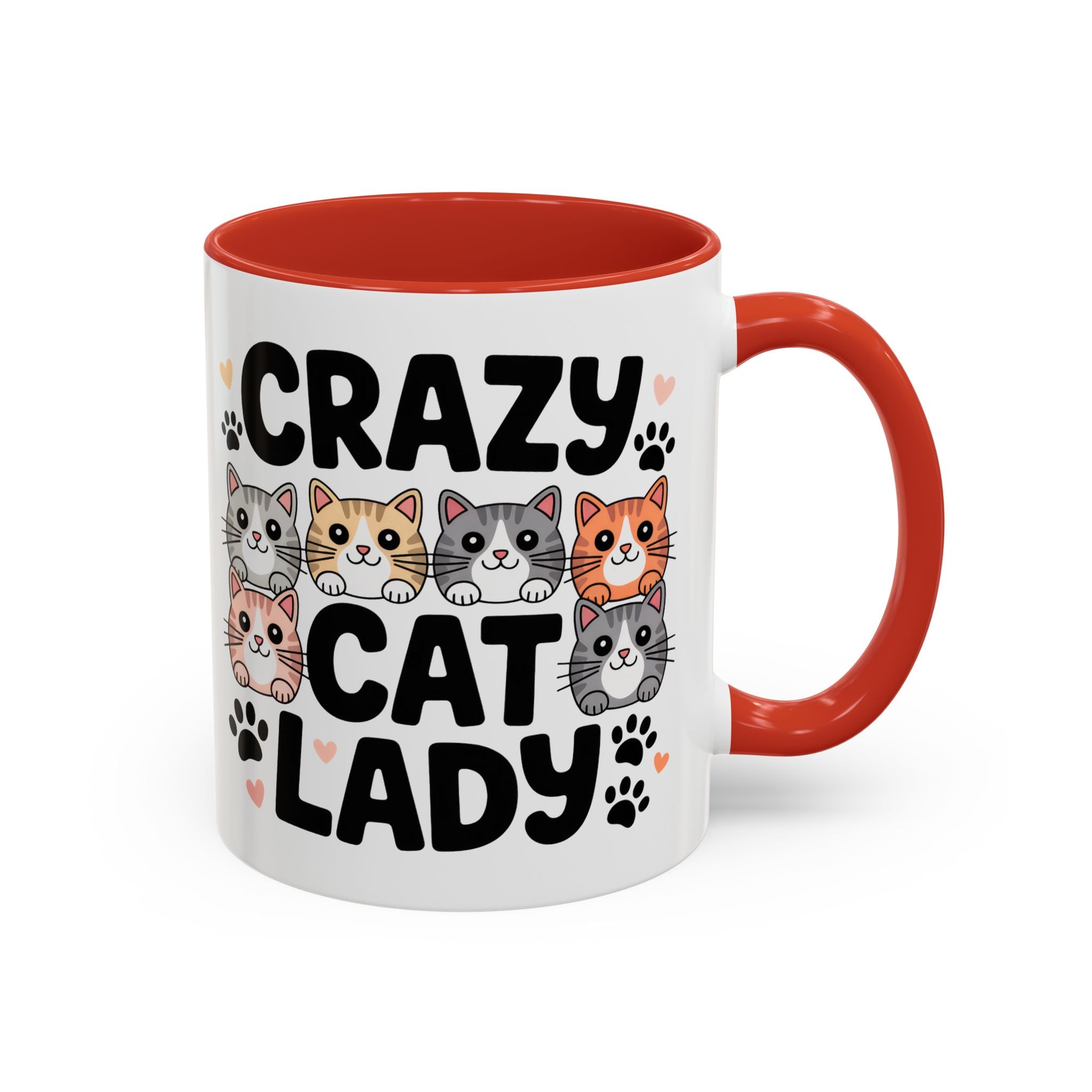 Crazy Cat Lady Accent Coffee Mug — Cute Cat Faces Paw Print 11/15oz