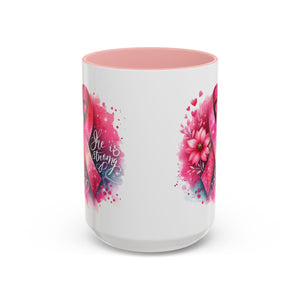 Breast Cancer Awareness Coffee Mug - Inspirational Gift, Motivational Drinkware, Supportive Cup, Pink Ribbon Design, She Is Strong