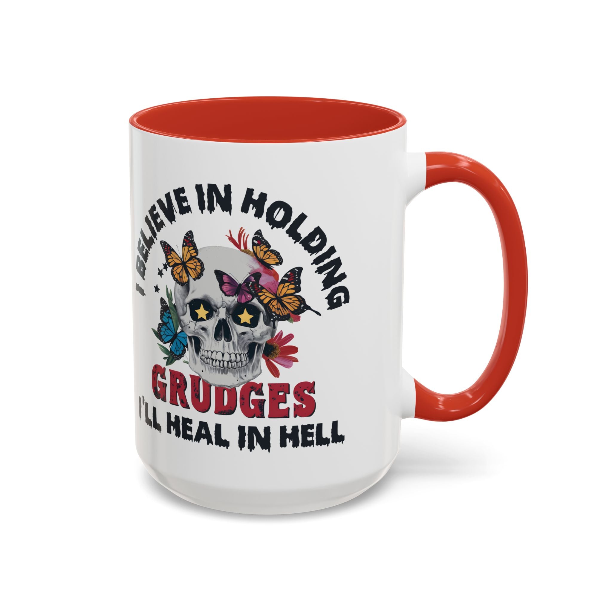 Grudge-Holder Coffee Mug - 11 & 15oz Ceramic with Floral Skull Design gothic horror art