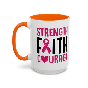 Inspirational Coffee Mug: Strength, Faith, Courage - Gift for Survivors, Awareness Events, Supportive Home Decor, Encouragement