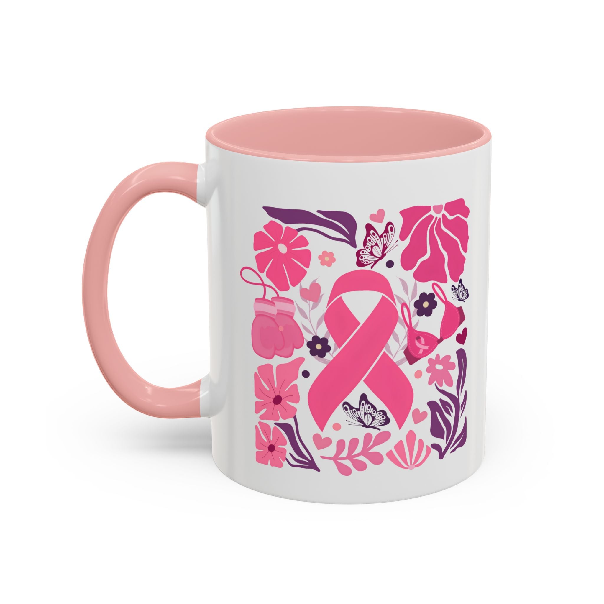 Pink Floral Awareness Coffee Mug, Breast Cancer Awareness Mug, Gift for Her, Supportive Drinkware, Motivational Mug