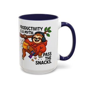 Funny Sloth Coffee Mug, Humor Mug Gift, Productivity Myth Mug, Cute Sloth Cup, Quirky Office Mug