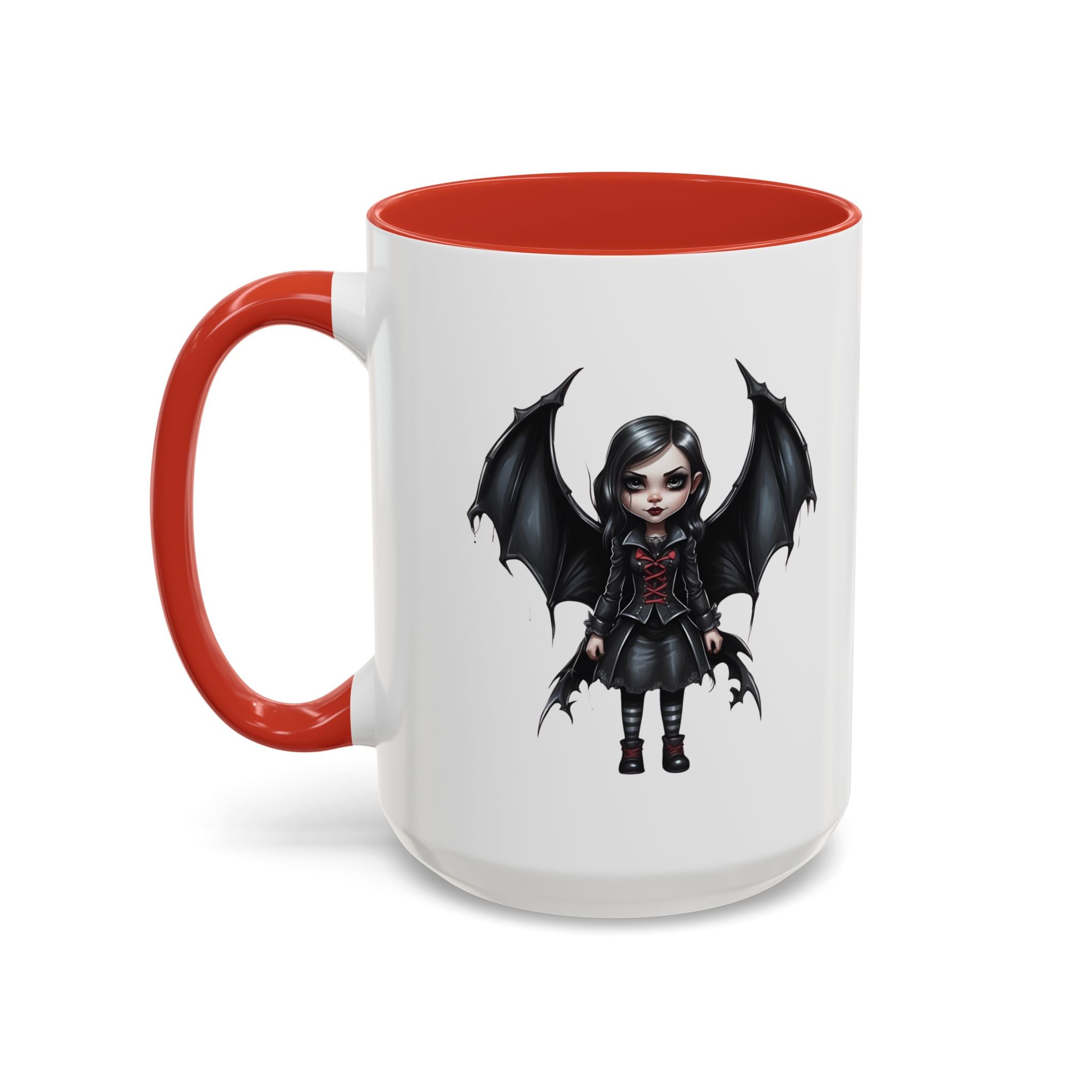 Gothic vampire girl with bat wings horror art Accent Coffee Mug (11, 15oz) vamp18