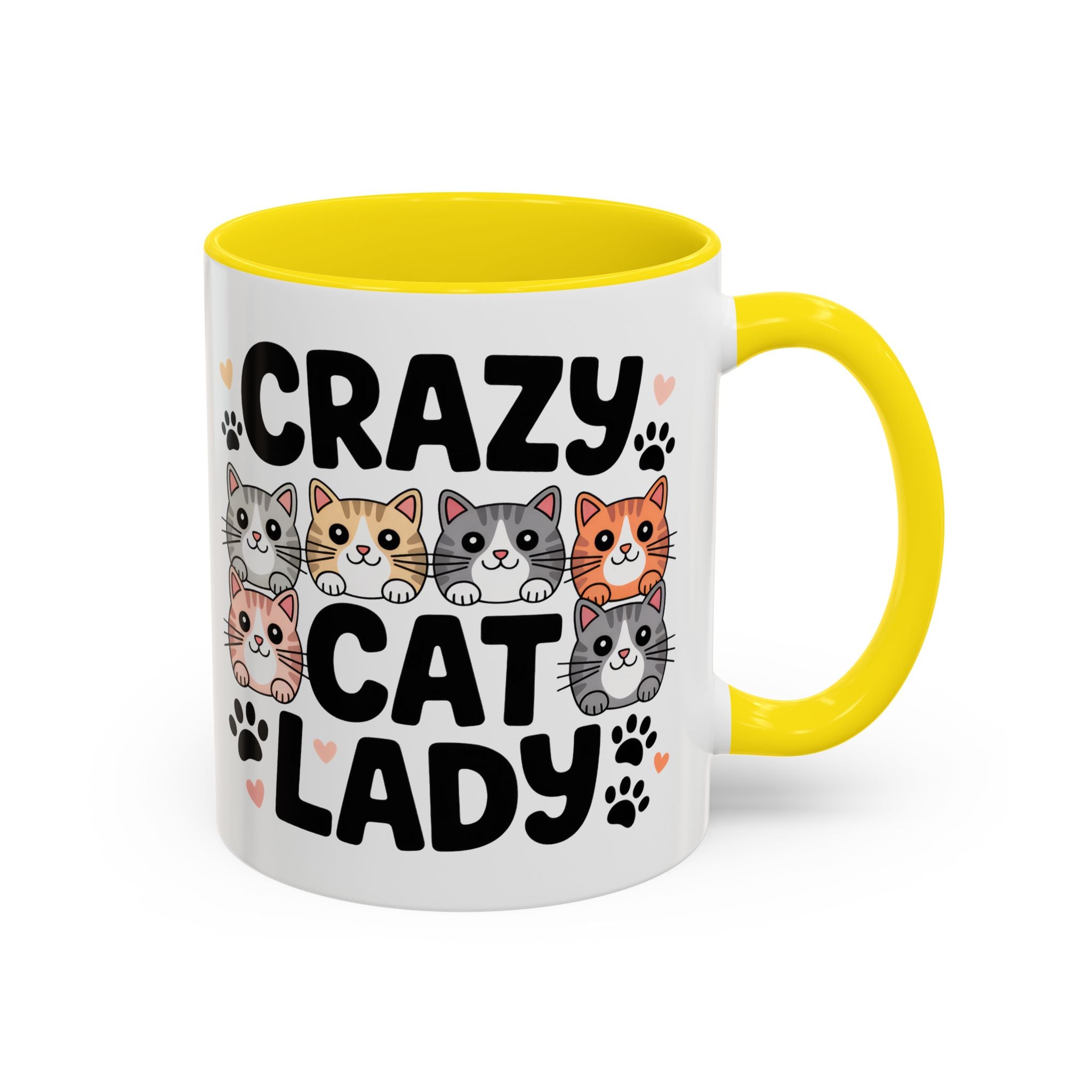 Crazy Cat Lady Accent Coffee Mug — Cute Cat Faces Paw Print 11/15oz