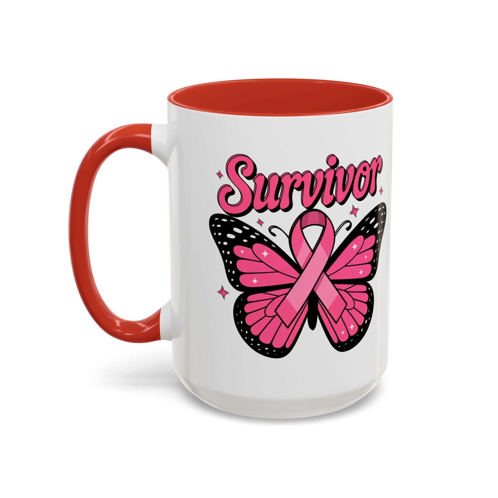 Survivor Butterfly Coffee Mug, Inspirational Gift, Pink Ribbon Mug, Breast Cancer Awareness, Empowerment Cup, Motivational Drinkware
