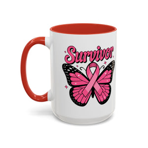 Survivor Butterfly Coffee Mug, Inspirational Gift, Pink Ribbon Mug, Breast Cancer Awareness, Empowerment Cup, Motivational Drinkware