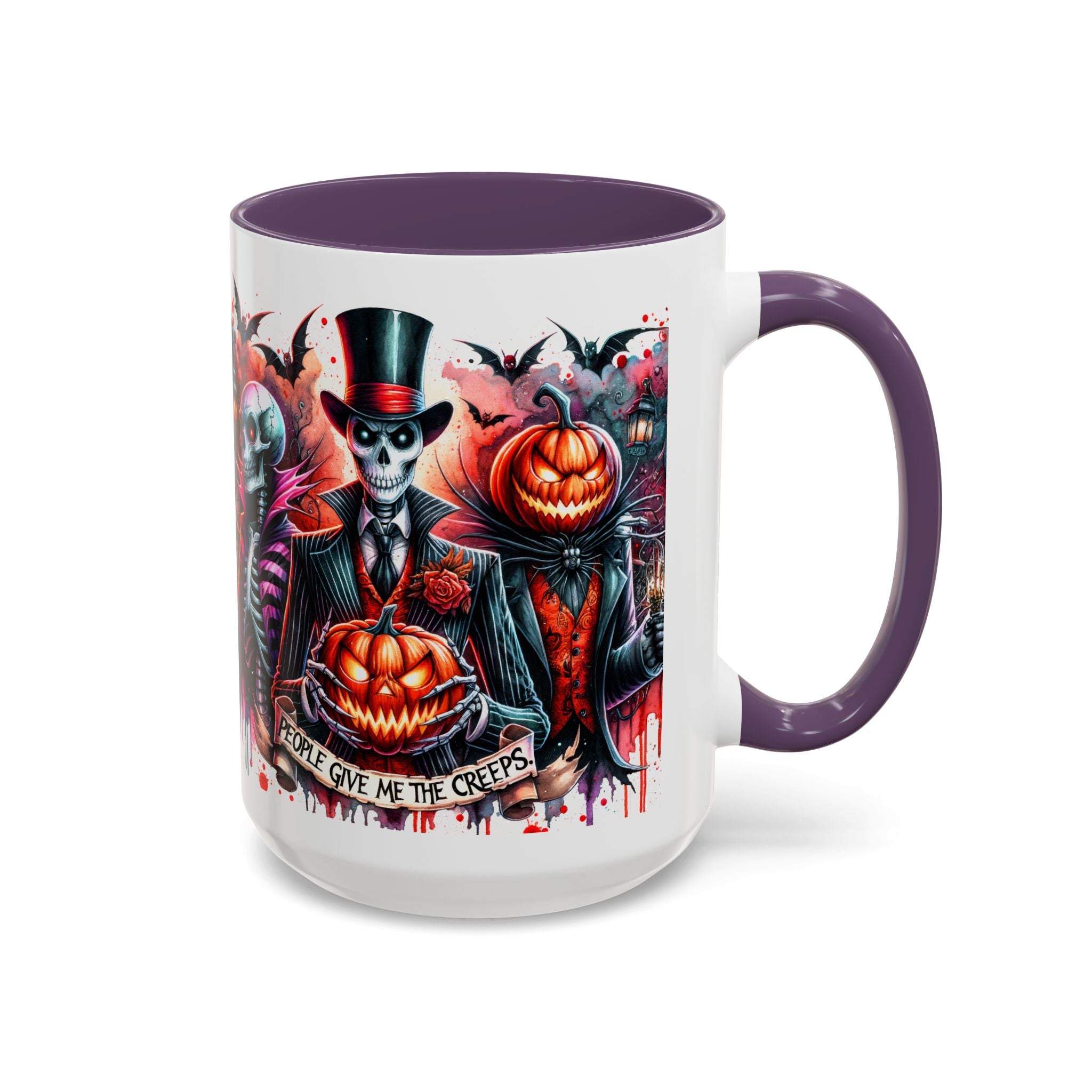 Halloween-themed Accent Coffee Mug, Spooky Skull Mug, Pumpkin Art Cup, Unique Gift for Halloween Lovers, October Decor