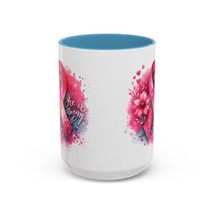 Breast Cancer Awareness Coffee Mug - Inspirational Gift, Motivational Drinkware, Supportive Cup, Pink Ribbon Design, She Is Strong